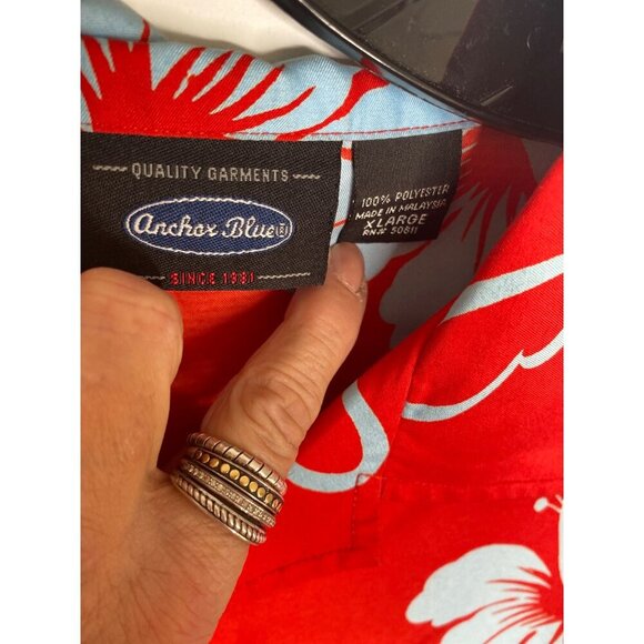 VINTAGE Y2K ANCHOR BLUE MEN'S BOLD RED HAWAIIAN BUTTON-DOWN SS SHIRT SZ XL - Picture 4 of 4